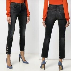 3x1 Women's Black Bijou Embellished Faded high rise Stirrup Jeans Sz 25 NWT